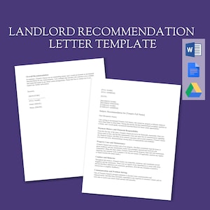 Plantilla de carta de recomendación para arrendador/Referencia de inquilino para alquiler/Carta de referencia positiva de buen inquilino/Documento de MS Word editable