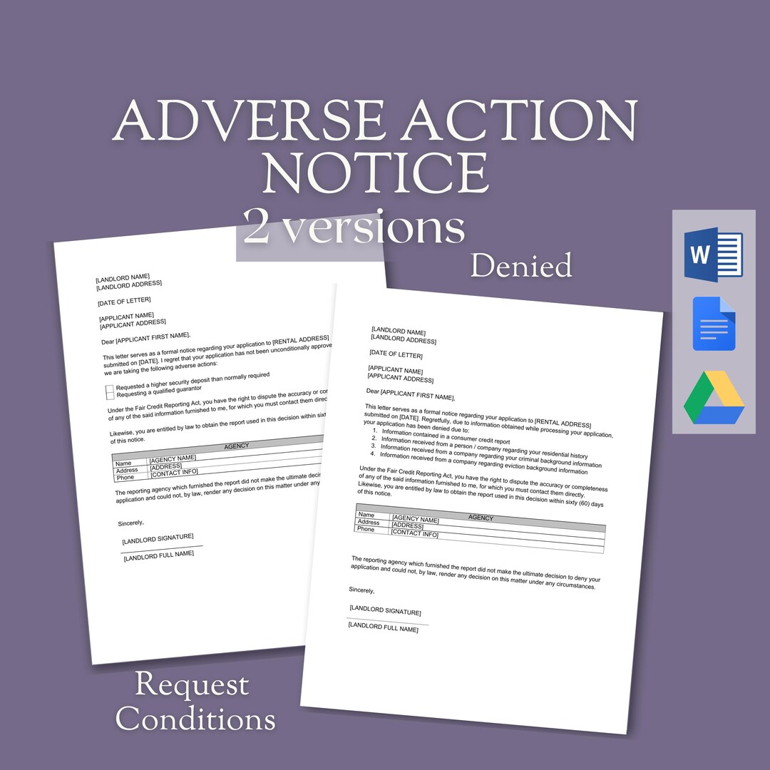 Adverse Action Notice | Deny Applicant | Requires Higher Security ...