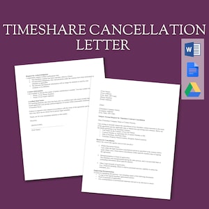 Modelo de carta de cancelación de tiempo compartido / Documento legal para salir del contrato de tiempo compartido rápidamente, Acuerdo de salida / Word editable, Descarga instantánea