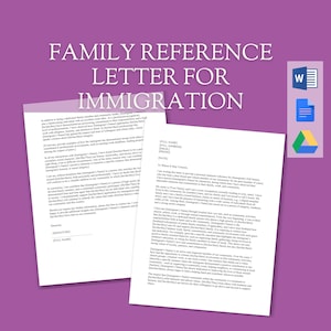 Carta de referencia de carácter familiar para inmigración / Carta de apoyo personalizada / Solicitud de visa / Plantilla de Word editable personalizada y formal