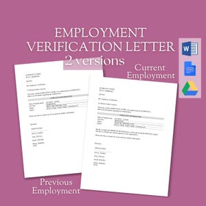 Carta de verificación de comprobante de empleo / Verificación previa al alquiler / Ingresos laborales anteriores o actuales / Plantilla editable de MS Word / 2 versiones
