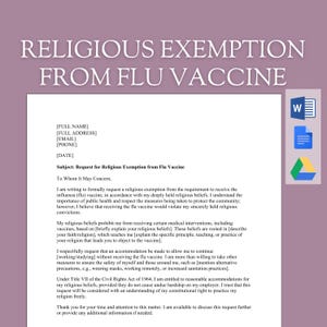 Religiöse Ausnahme von der Influenza Impfvorlage | Für Personen, die Impfbefreiungen und -befreiungen suchen | USA spezifisch | Bearbeitbare Word-Vorlage