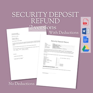 Devolución del depósito de seguridad / Cálculo de reparaciones / Carta del propietario al inquilino / Terminación del contrato de alquiler residencial / Plantilla editable / 2 versiones