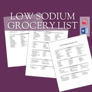 Comprehensive Low Sodium Grocery List for Heart Health | Low Salt Diet Essentials for Clean & Healthy Eating | Editable Word Doc Template