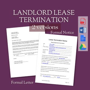 Plantilla de rescisión de contrato de arrendamiento por parte del propietario / Aviso al inquilino con 30 a 60 días de antelación / Archivo MS Word editable / Archivo PDF imprimible / Descarga instantánea / 2 versiones
