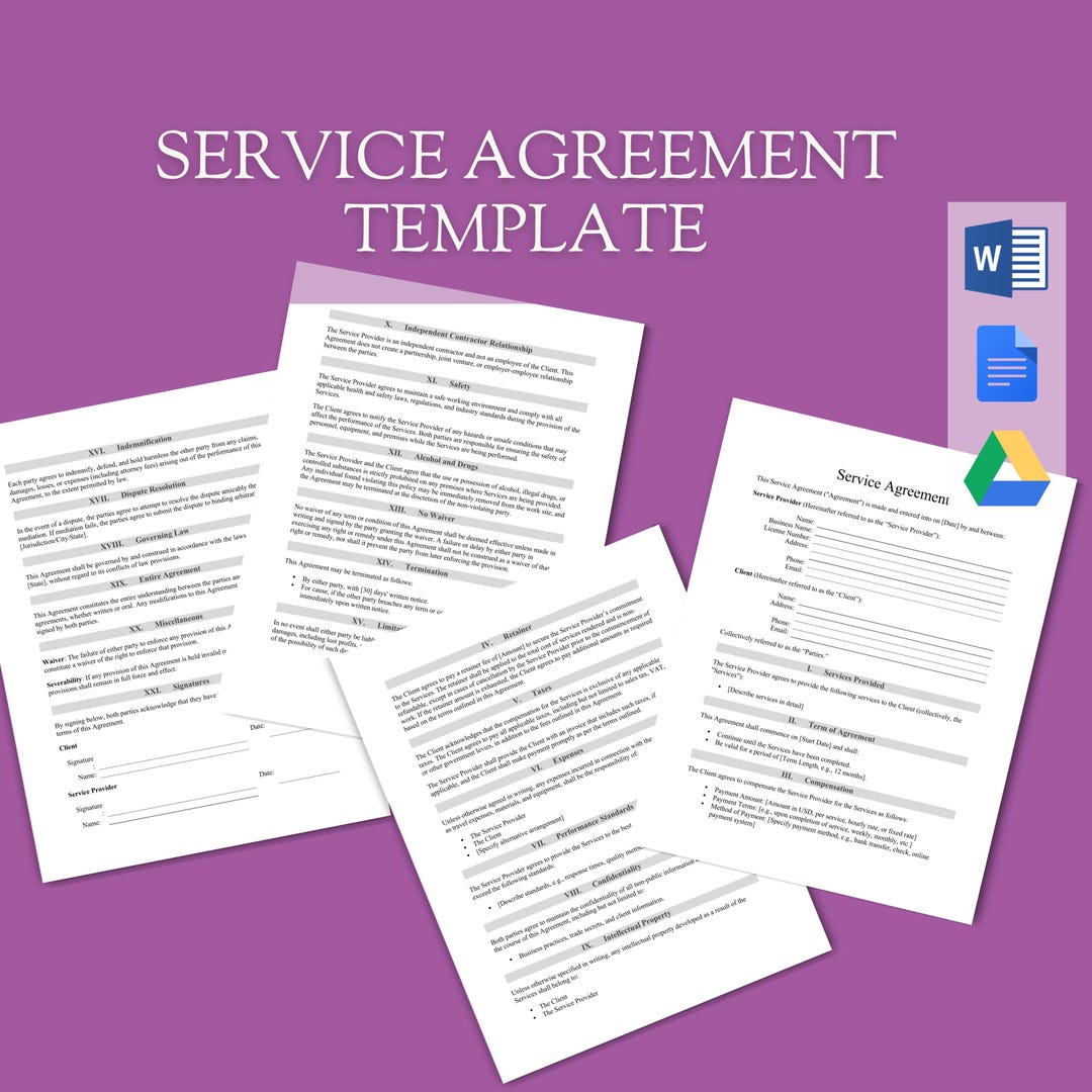 Service Agreement Template | Professional Contract for Freelancers ...