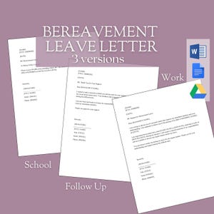 Carta de solicitud de licencia por duelo para el trabajo o la escuela / Aviso de licencia para el empleador / Plantilla de Word editable / 3 versiones / Descarga instantánea