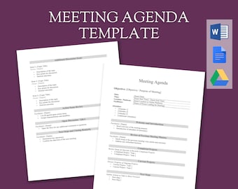 Plantilla de agenda de reunión / Plan eficaz y agenda de trabajo presentable / Formato de muestra de agenda de reunión de equipo / Plantilla editable de MS Word