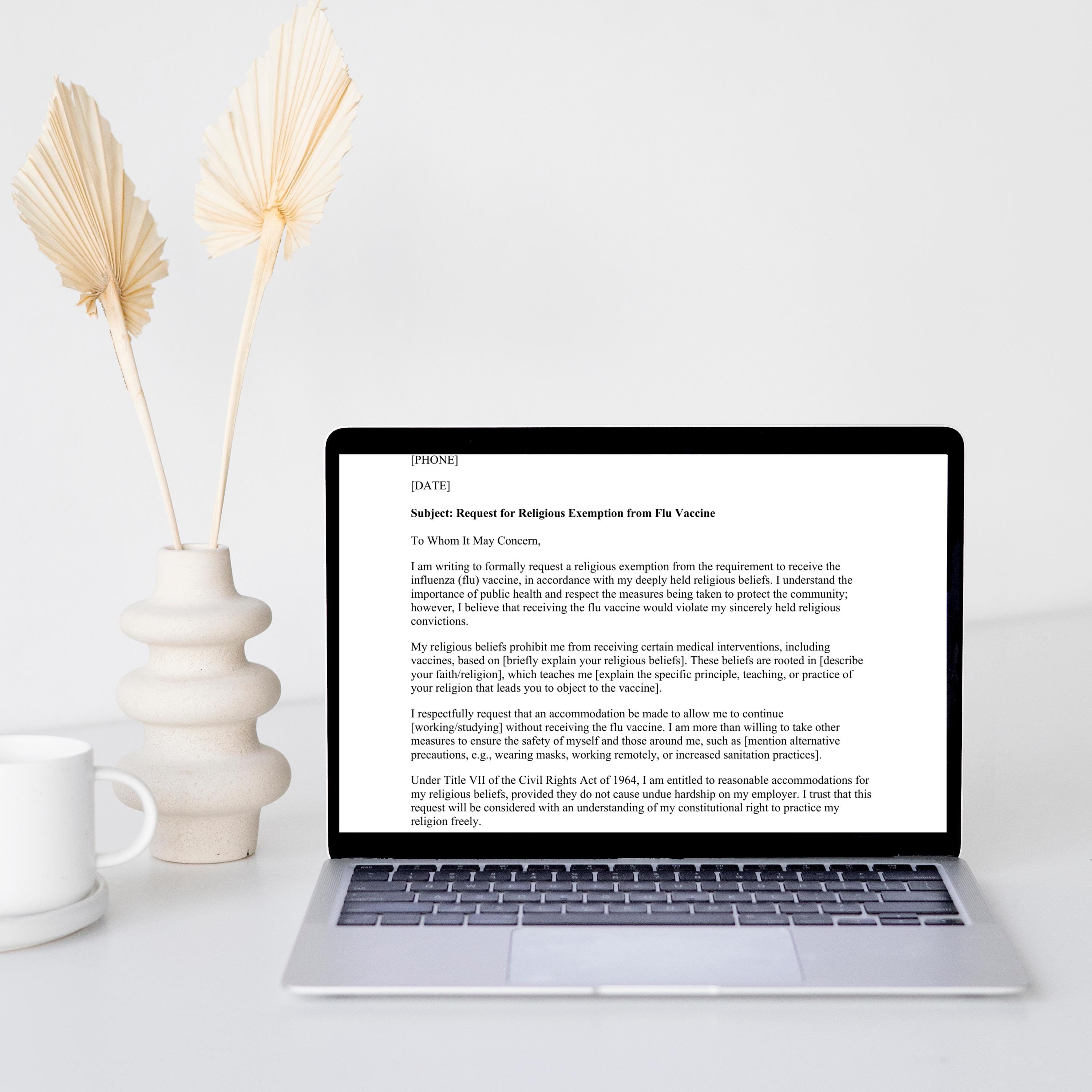 Religious Exemption From Flu Vaccine Template | for Individuals Seeking ...