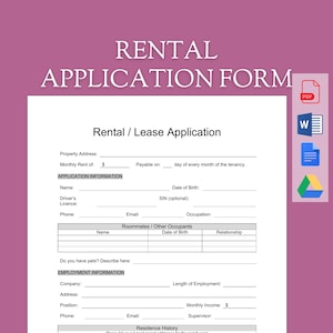 Rental Application Form Template | Customizable Tenant Screening | Lease Application for Landlord | Editable Word Doc | Instant Download