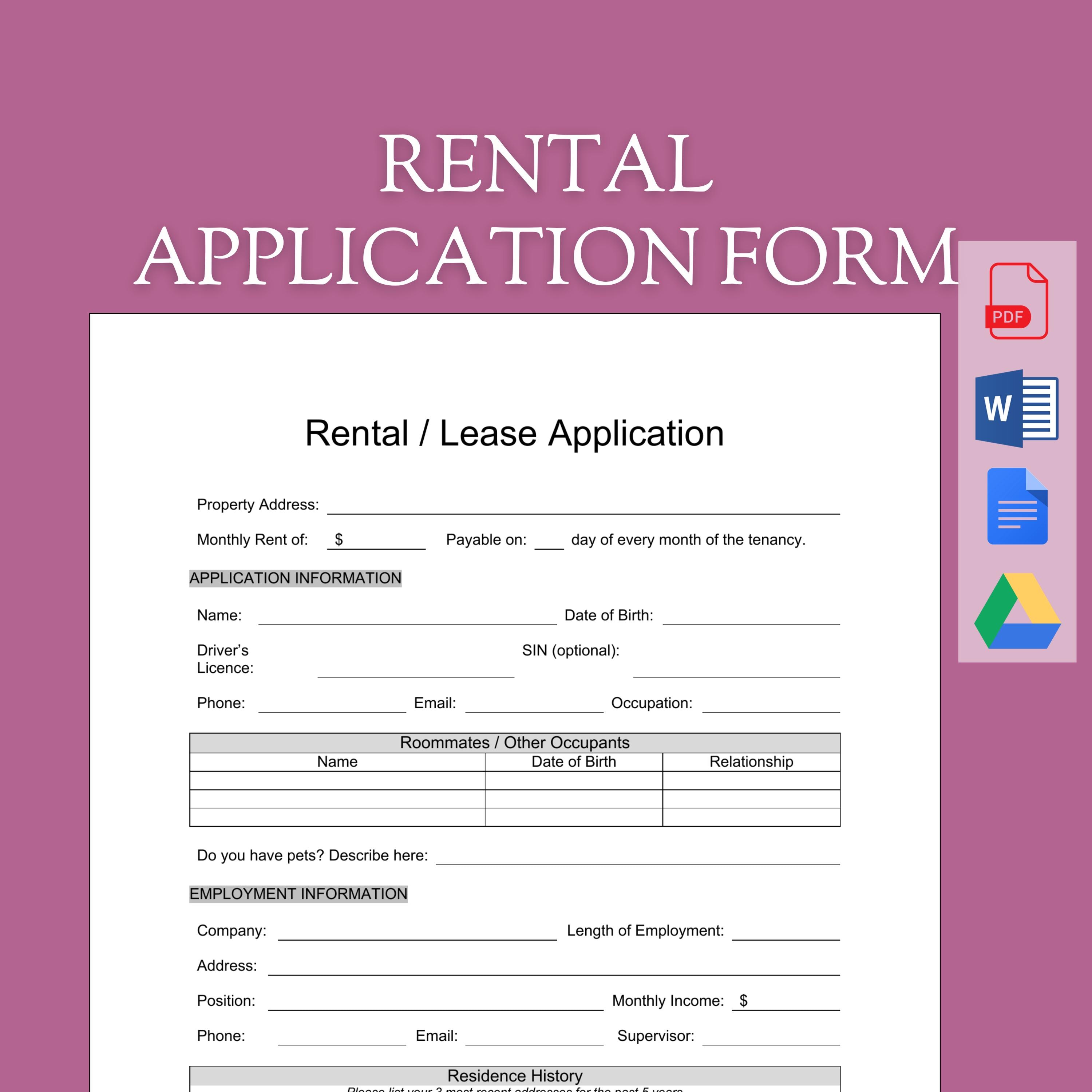 Rental Application Form Template | Customizable Tenant Screening ...