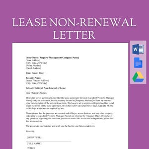 Plantilla de carta de aviso de no renovación para arrendadores / Formulario de notificación de rescisión de contrato de arrendamiento y alquiler para inquilinos / Plantilla editable de Word para descarga instantánea