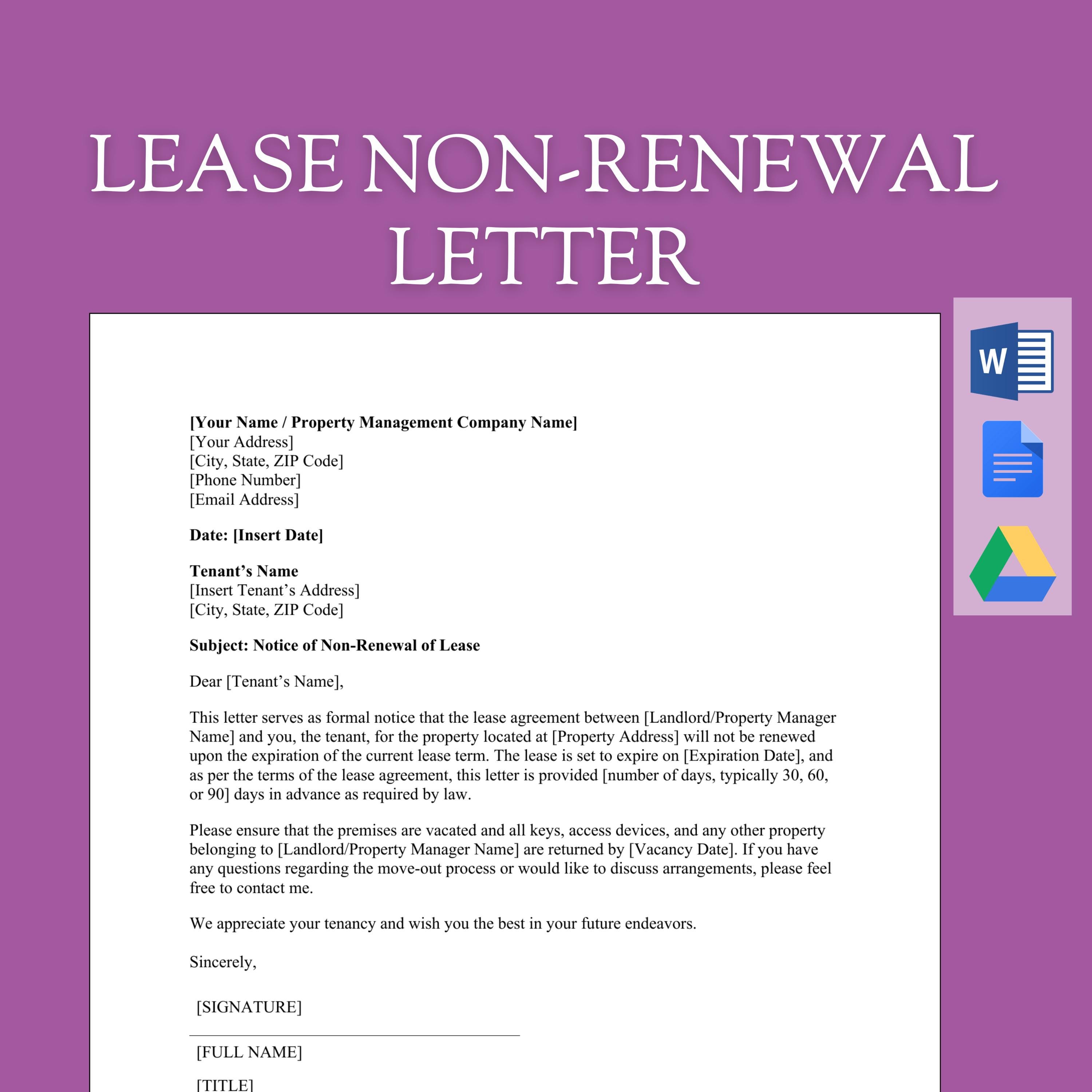 letter of non renewal of lease - etsy uk