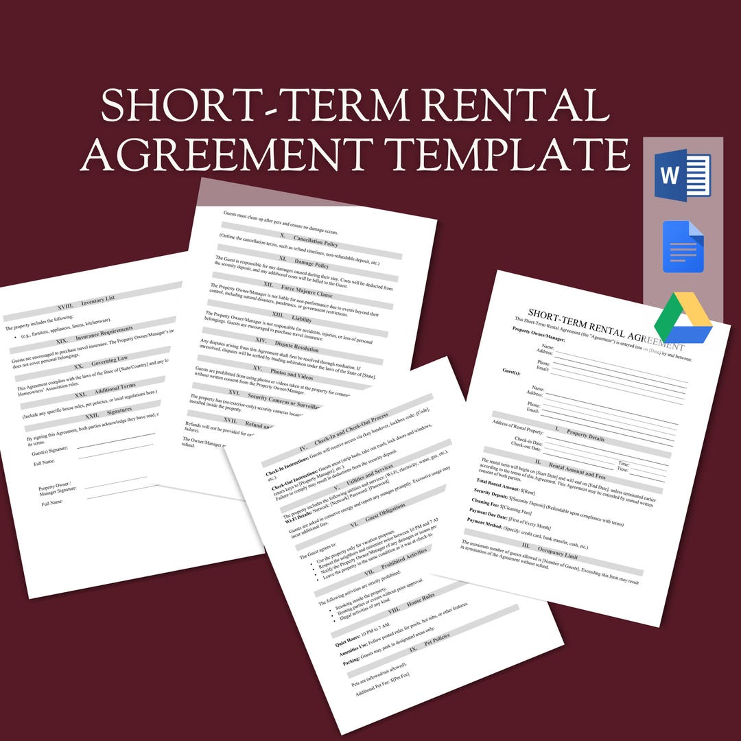 Shutter For Rent Word Short-term Rental Agreement Template | Contract Lease for Airbnb ...