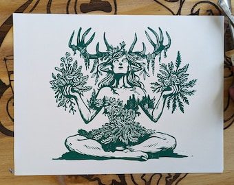 Linocut print, "Offerings"