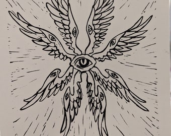 Linocut Print, Seraphim, "Be Not Afraid"