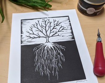 Linocut print Tree Growth