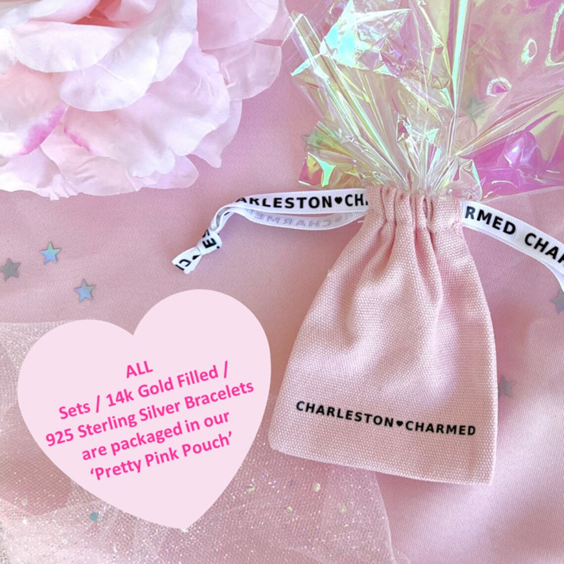 Pretty in Pink Heishi Bracelet Set Heart Charm Bracelets Etsy