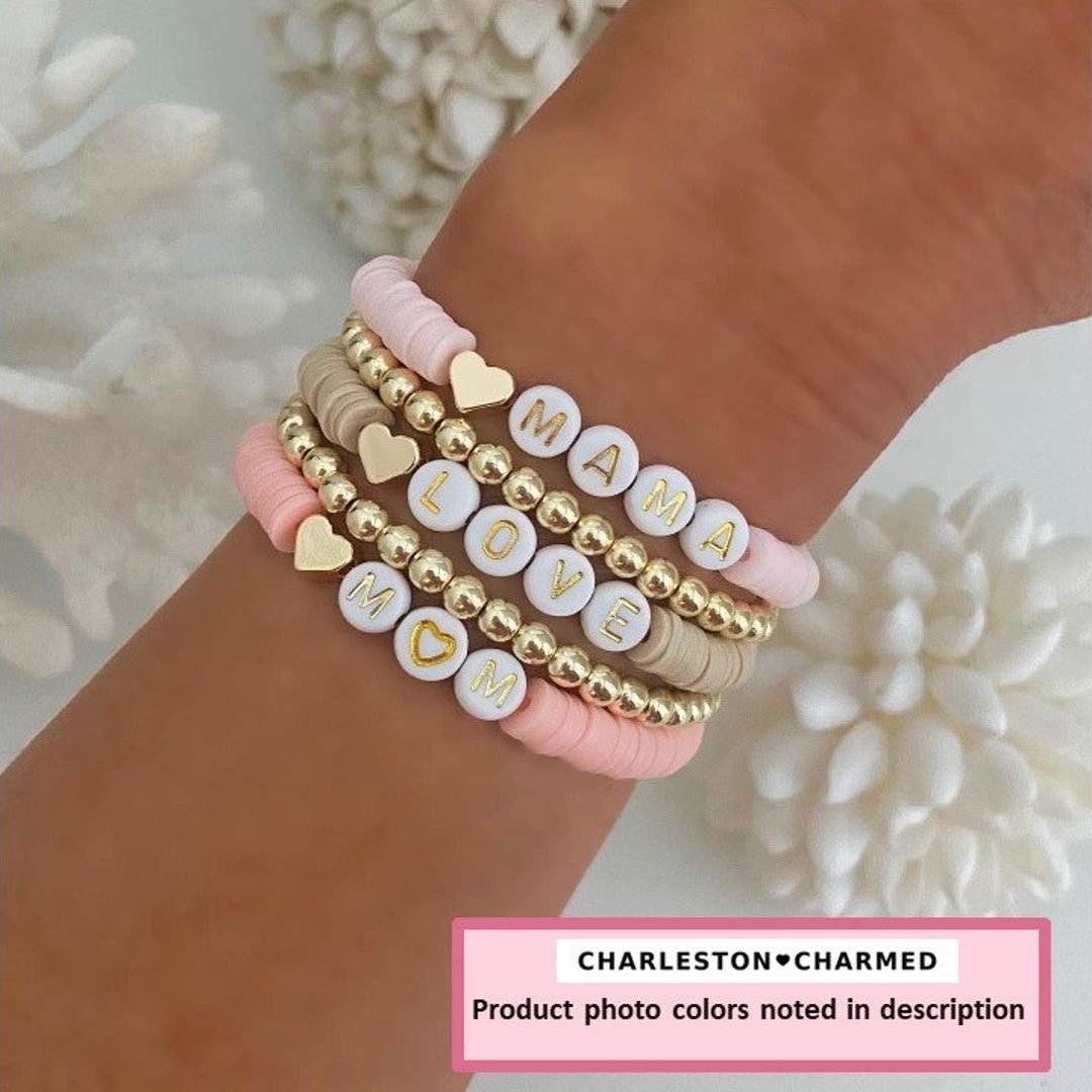 Heart Elastic Beaded Bracelet Set Candy Color Stackable Hand