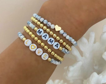 Howlite Bead Bracelet, Name Bracelet, Heishi Bracelet, Personalized Jewelry, Mama Gift, Mama Bracelet, Customized Mom Bracelet, Gift for Her