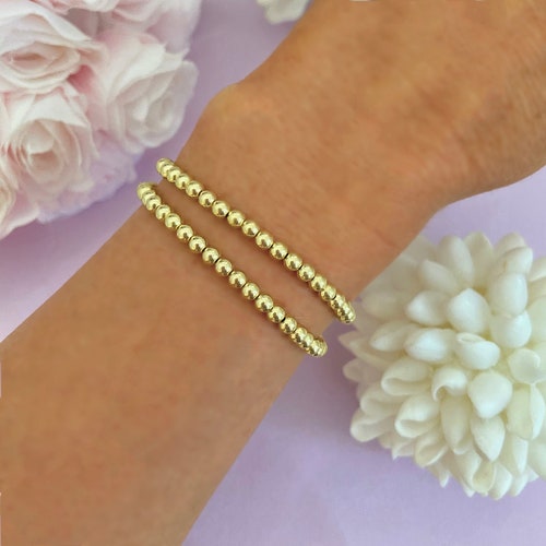 Stacking Gold Heart Charm Bracelet Beaded Name Bracelets Etsy