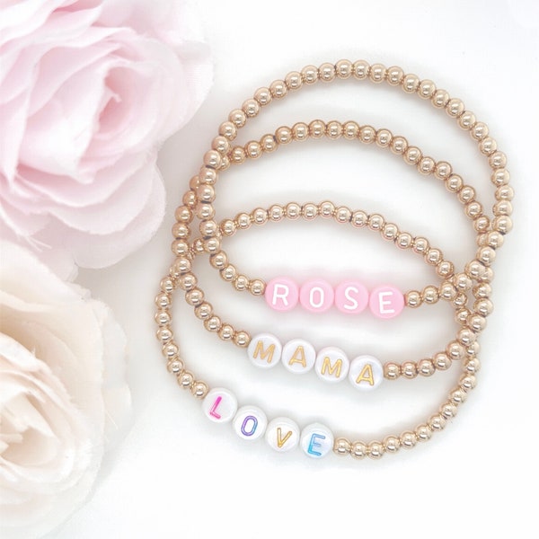 Mom Gift | 4mm 14K Gold Filled Beaded Name Bracelets | Mothers Day Gift | Gold Beaded Bracelets | Name Bracelet | Womens Bracelets