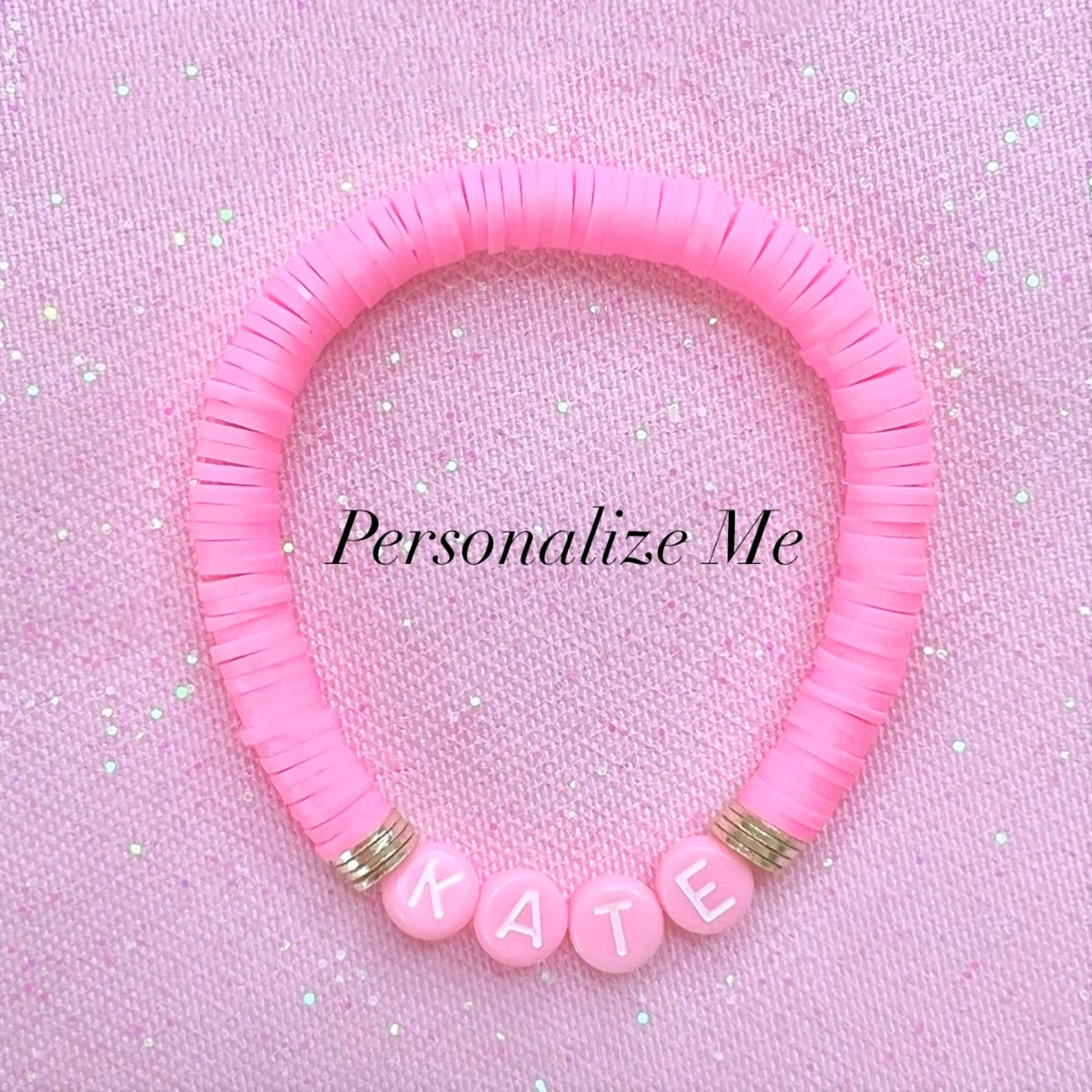 Pretty in Pink Heishi Bracelet Set Heart Charm Bracelets Etsy