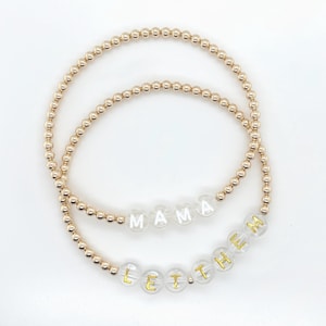 3mm 14k Gold Filled Clear Letter Bracelet | Gold Bead Bracelet | Custom 14k Gold Filled Beaded Bracelet | Womens Bracelets | Name Bracelet