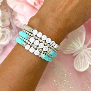 Silver Disc Heishi Bracelet, Name Bracelet, Heishi Bracelet, Personalized Bracelet, Mama Gift, Mama Bracelet, Gift for Mom, Womens Bracelet