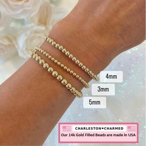 NEW! 3/4/5mm 14k Gold Filled Stacking Bracelet | Gold Bead Bracelet | Womens Gold Beaded Bracelet | Womens Bracelet | Sold Individually