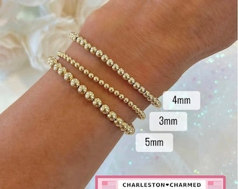 NEW! 3/4/5mm 14k Gold Filled Stacking Bracelet | Gold Bead Bracelet | Womens Gold Beaded Bracelet | Womens Bracelet | Sold Individually