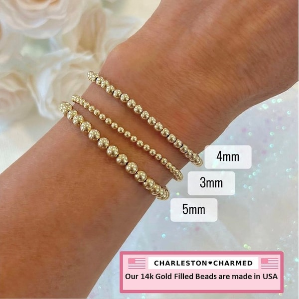 NEW! 3/4/5mm 14k Gold Filled Stacking Bracelet | Gold Bead Bracelet | Womens Gold Beaded Bracelet | Womens Bracelet | Sold Individually