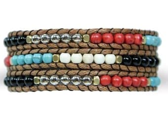 Wikkelarmband met bohokralen, handgemaakte 3-laags kristallen sieraden
