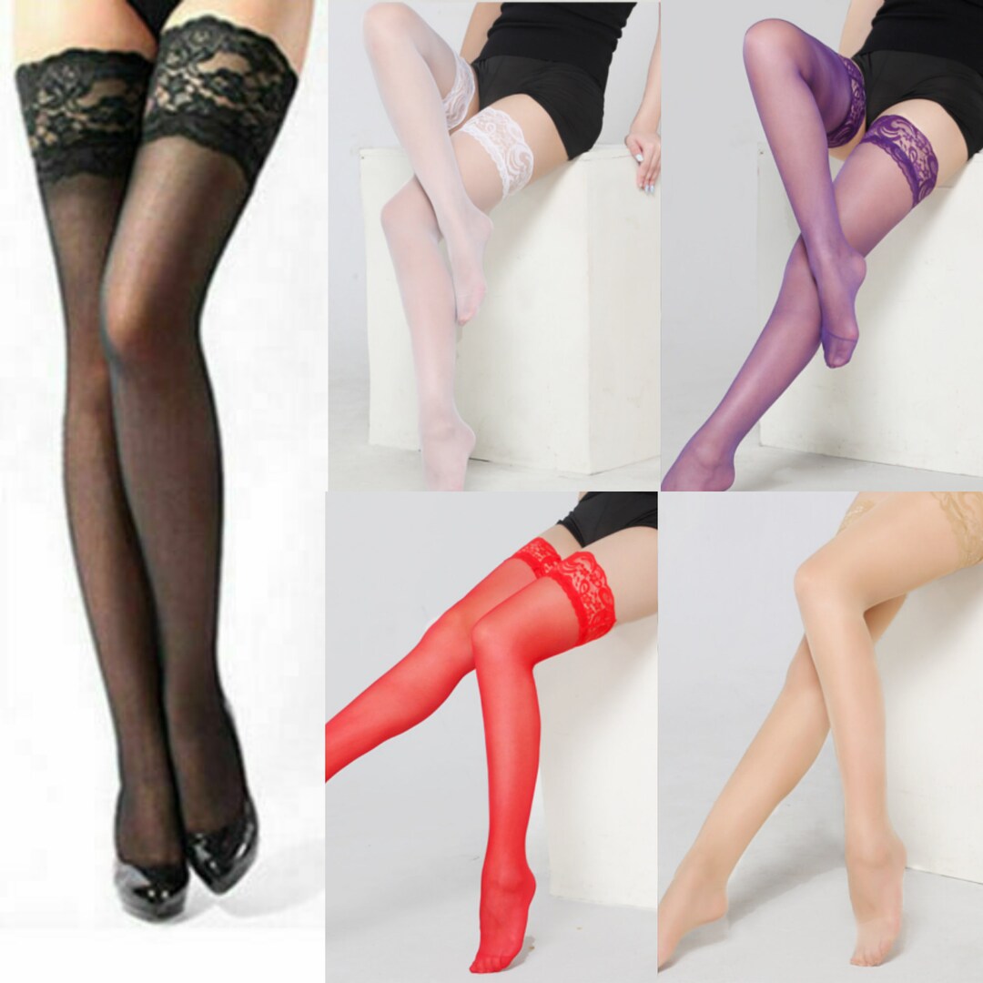 Pantyhose Stockings Lace Topped Sheer Stockings Half Heel Etsy