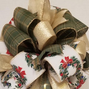 Christmas Lantern Bow: Green & Gold Plaid Holiday Decor