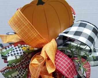 Handmade Fall Pumpkin Lantern Bow: Buffalo Plaid Farm Truck Wreath Topper