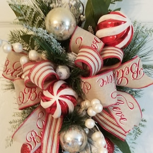 Christmas Ornament Front Door Swag, Red and Silver Christmas Door Swag, Holiday Front Door Swag, Christmas Front Door Decor, Christmas Swag