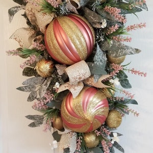 Pink and Gold Christmas Ornament Swag: Holiday Front Door Decor