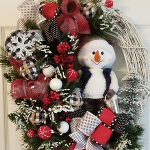 Snowman Christmas Grapevine Front Door Wreath, Winter Snowman Wreath, Christmas Front Door Wreath, Farmhouse Snowman Front Porch Wreath