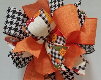 Fall Gnome Bow: Orange Houndstooth Wreath Lantern Decor