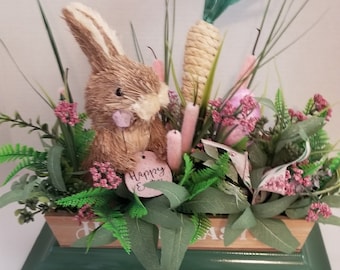 Easter Bunny Floral Arrangement, Spring Centerpiece, Pastel Bunny Decor, Farmhouse Easter Table Arrangement, Spring Home Decor Gift