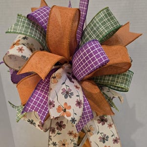 Floral Lantern Bow: Purple, Green & Orange Plaid Ribbons - Year-Round Decor