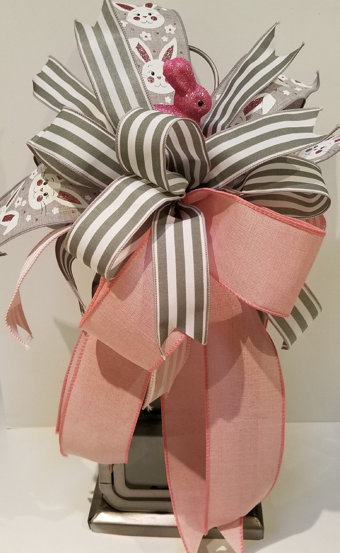Easter Lantern Bow, Pink Gray Easter Wreath Bow, Easter Basket Bow ...