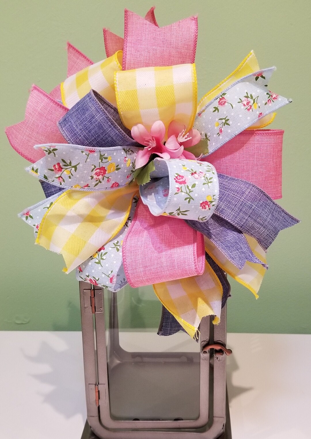 Spring Lantern Bow, Pink Summer Wreath Bow, Yellow Pink Wreath Bow ...