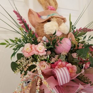 Easter Basket Bunny Floral Front Door Wreath,sisal Bunny Easter Decor ...