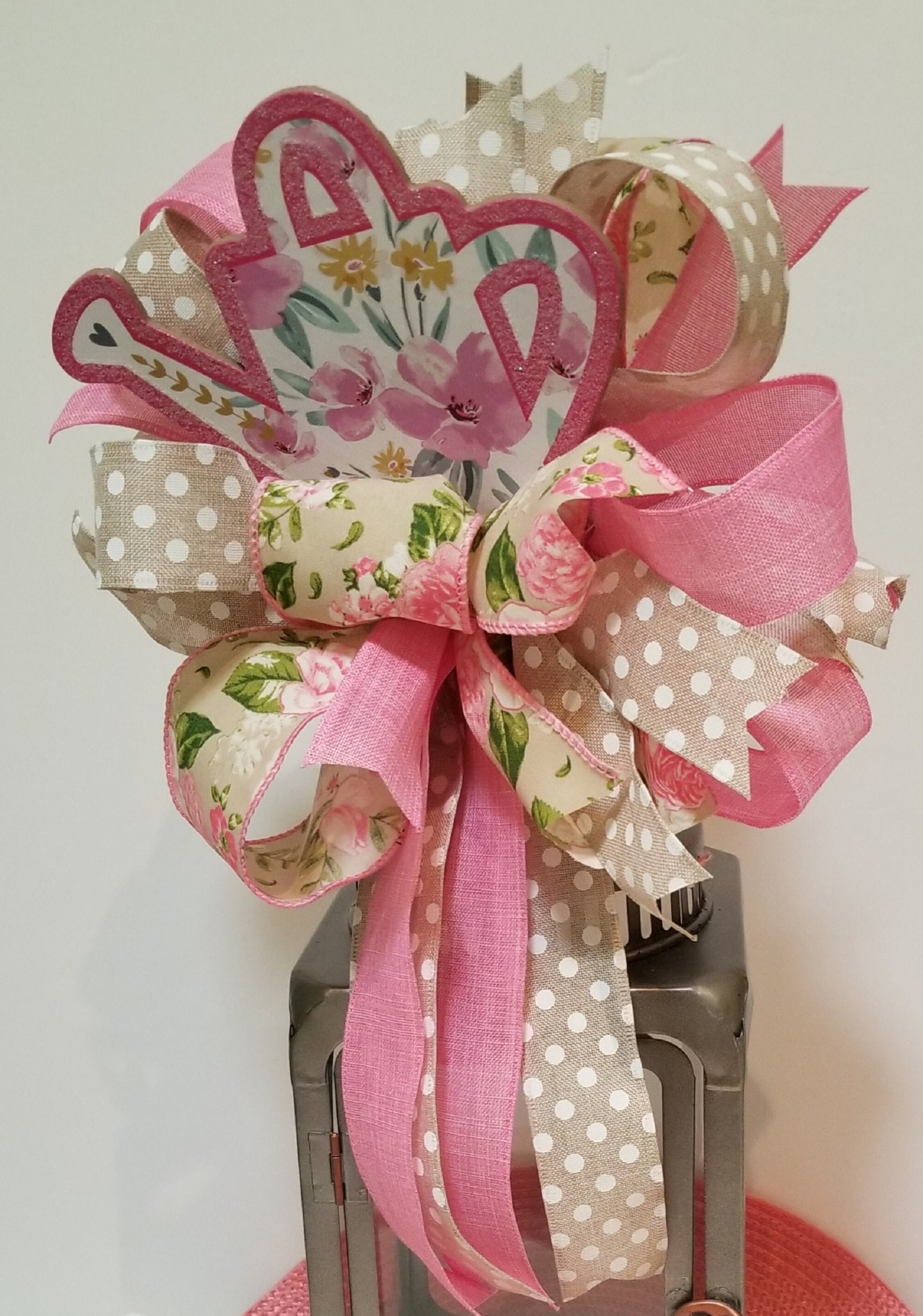 Lantern Bow for Spring, Pink Wreath Bow, Spring Floral Bow, Summer Bow ...