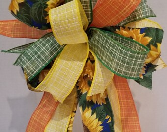 Sunflower Fall Wreath Bow: Yellow & Orange Wired Ribbon, Handmade