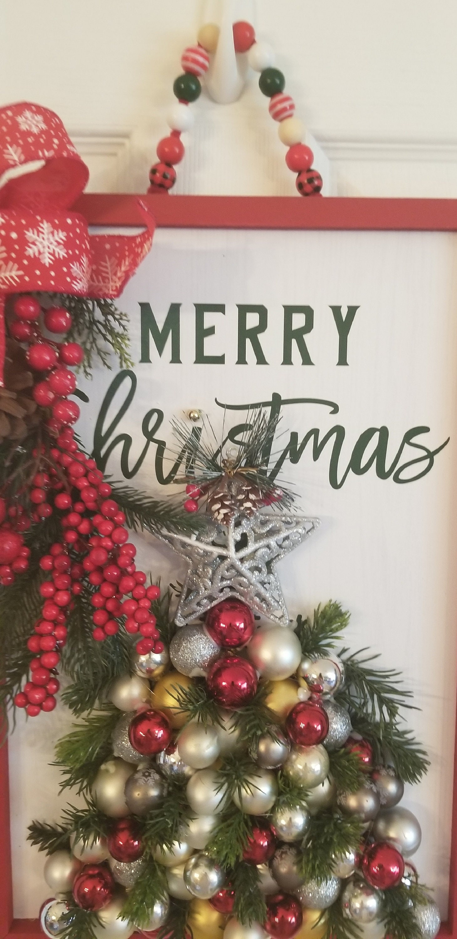 Christmas Ornament Tree in Picture Frame, Christmas Tree Art, Holiday