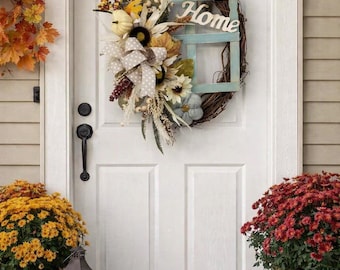 Fall Grapevine Wreath, Sunflower Fall Wreath, Fall Door Swag, Rustic Fall Door Wreath