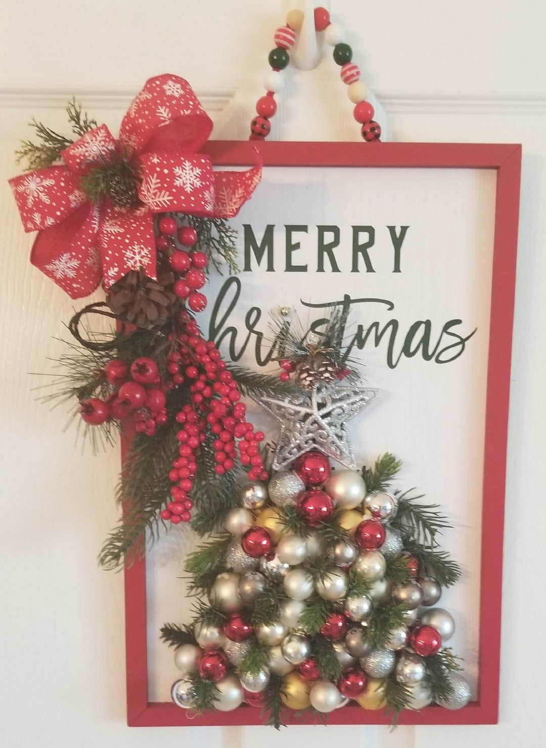 Christmas Ornament Tree in Picture Frame, Christmas Tree Art, Holiday